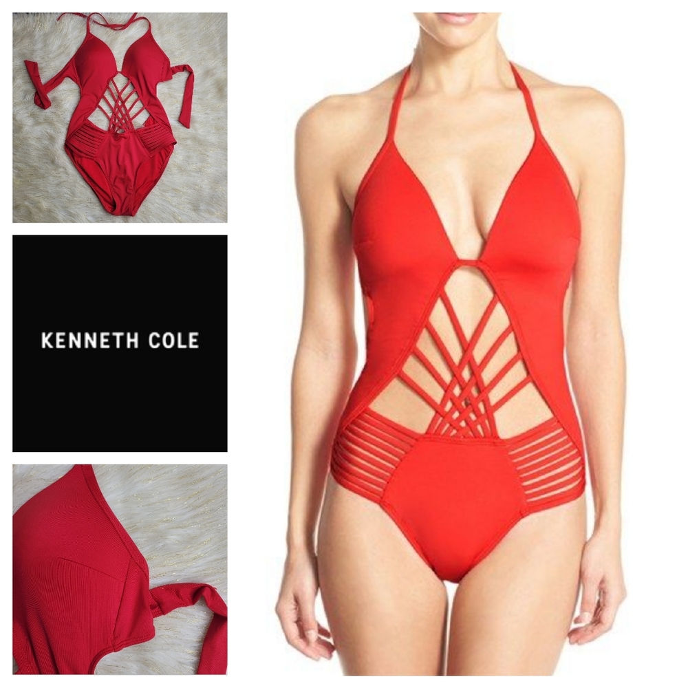 Kenneth Cole Red Strappy One-Piece Swimsuit